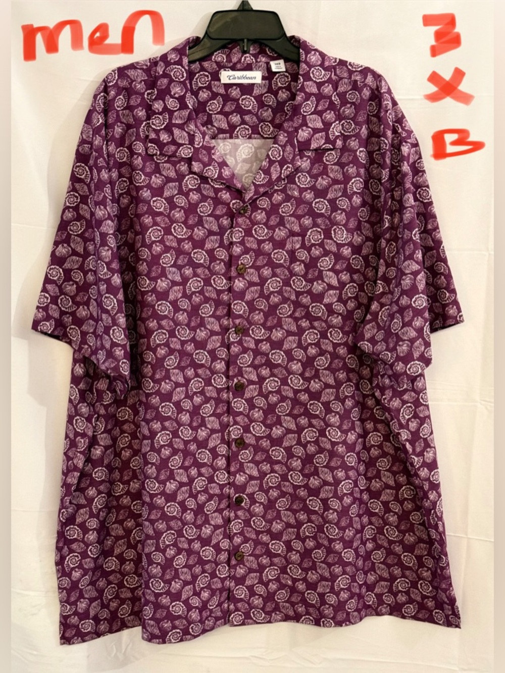 Caribbean Purple Floral-Print Short Sleeve Button-Down Shirt